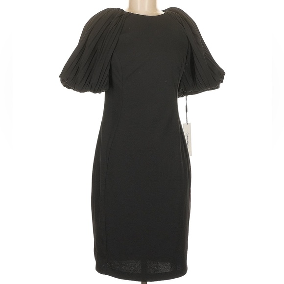 calvin klein black cocktail dress Calvin Klein Women's Illusion Party and Cocktail Ruffle-Detail Dress 4